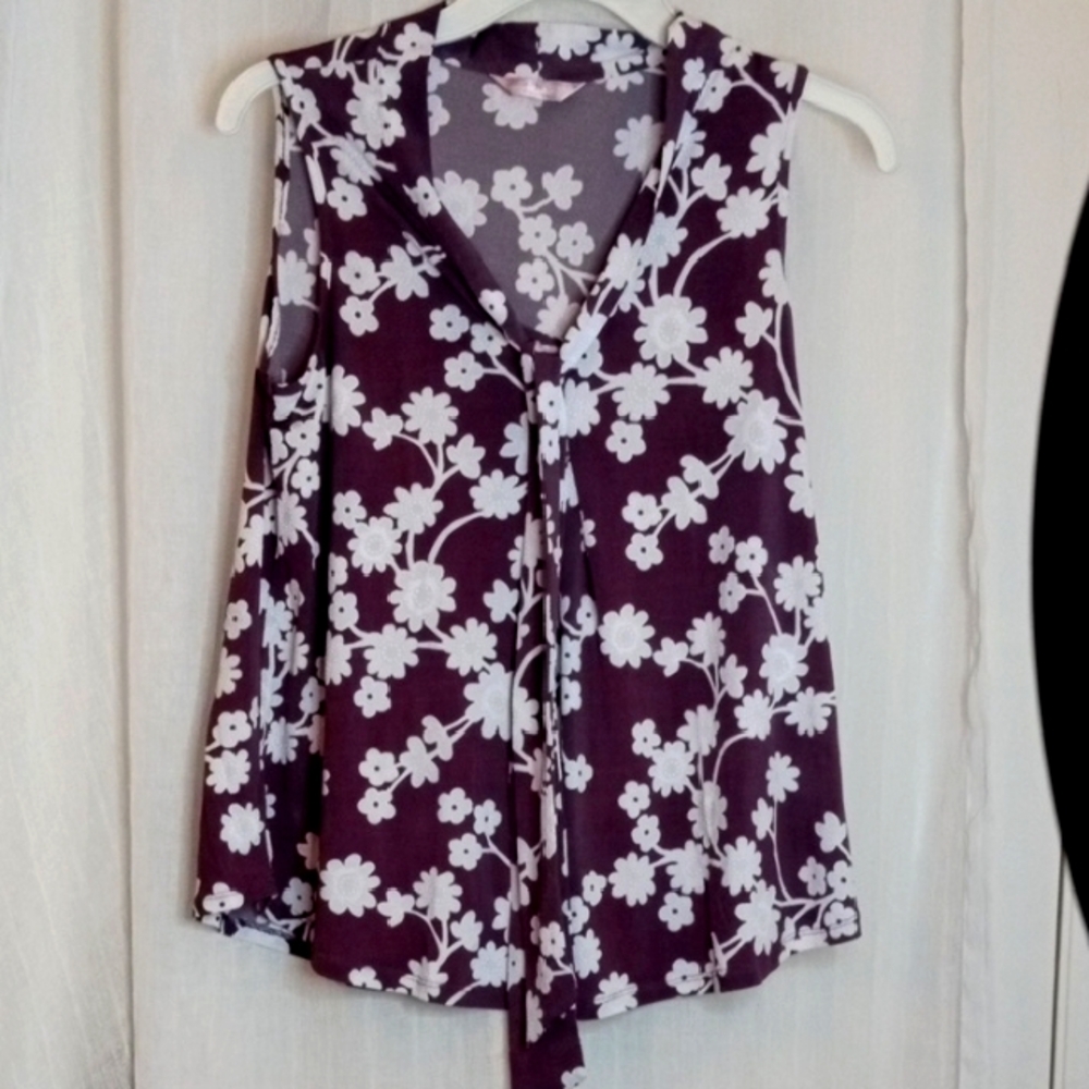 SJS  Floral Purple and White Women's Top